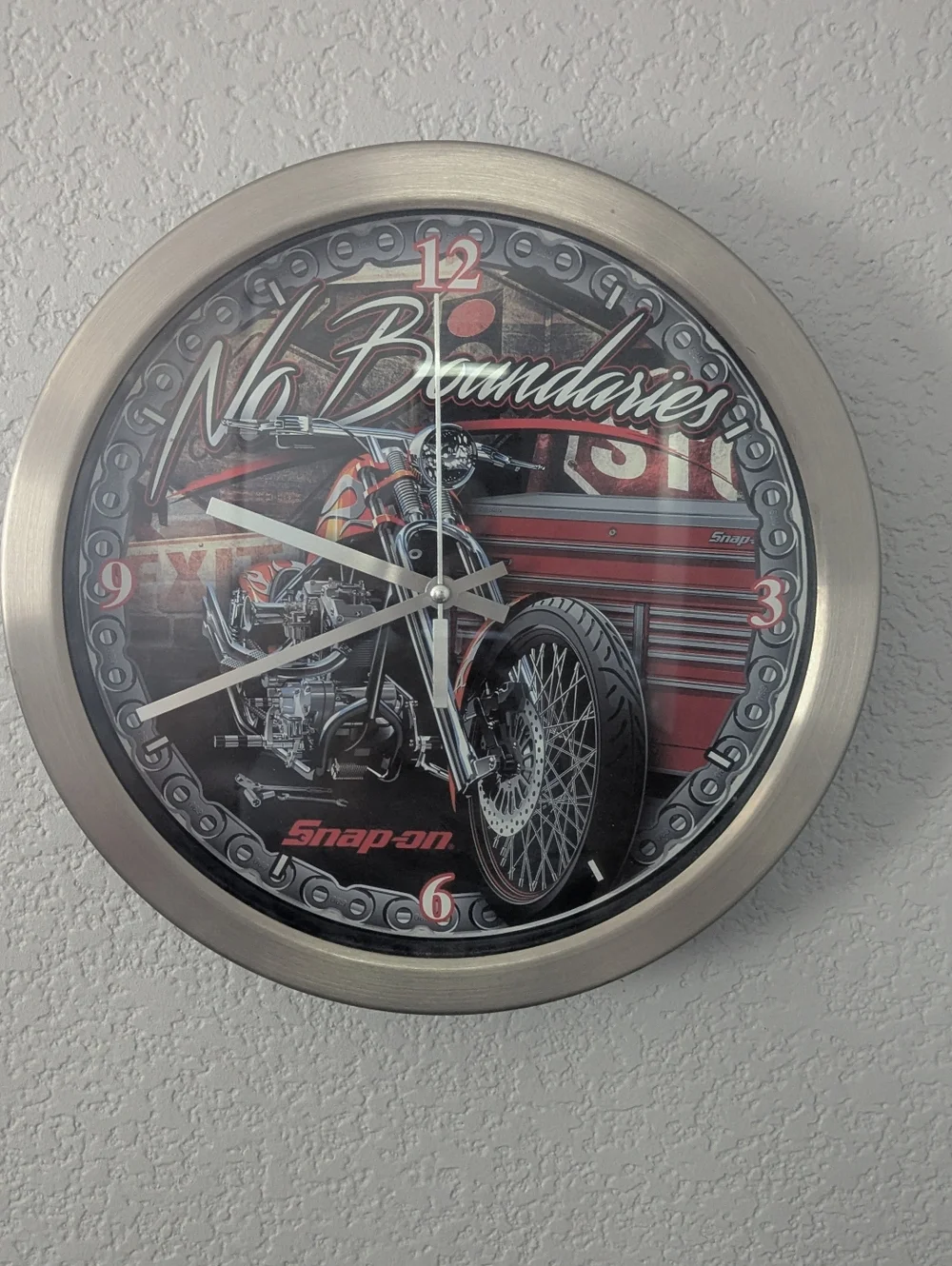 Snap On Round Wall Clock Motorcycle No Boundaries